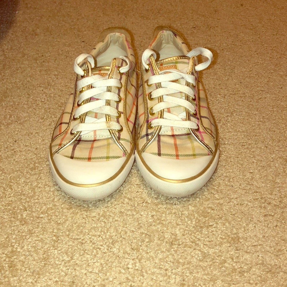 Beige and gold Coach Barrett sneakers